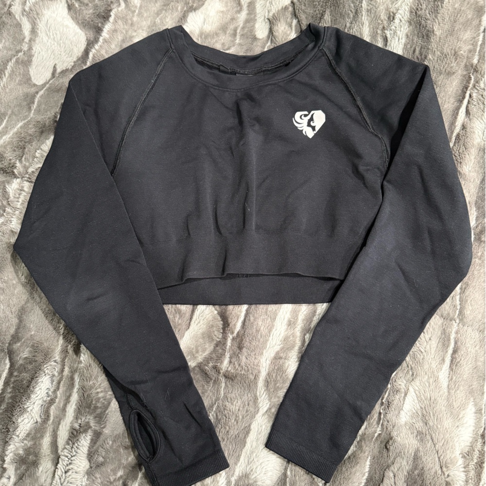 Black Cropped Sweatshirt with Logo